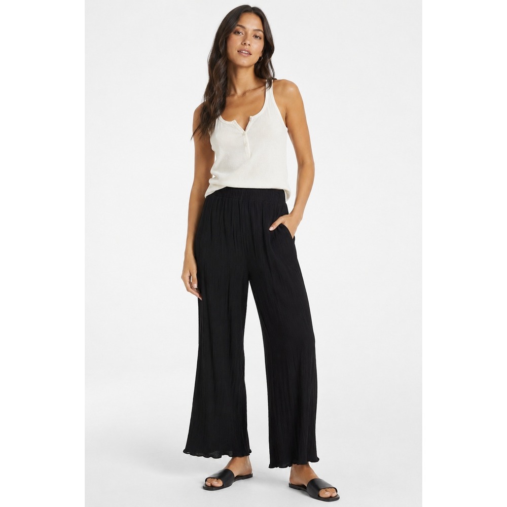 Z Supply Womens XL‎ Black Wide Leg Crinkle Rayon Relaxed Pants NWOT
